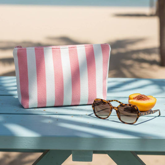 Striped Terry Cloth Cosmetic Pouch Bag: Pink