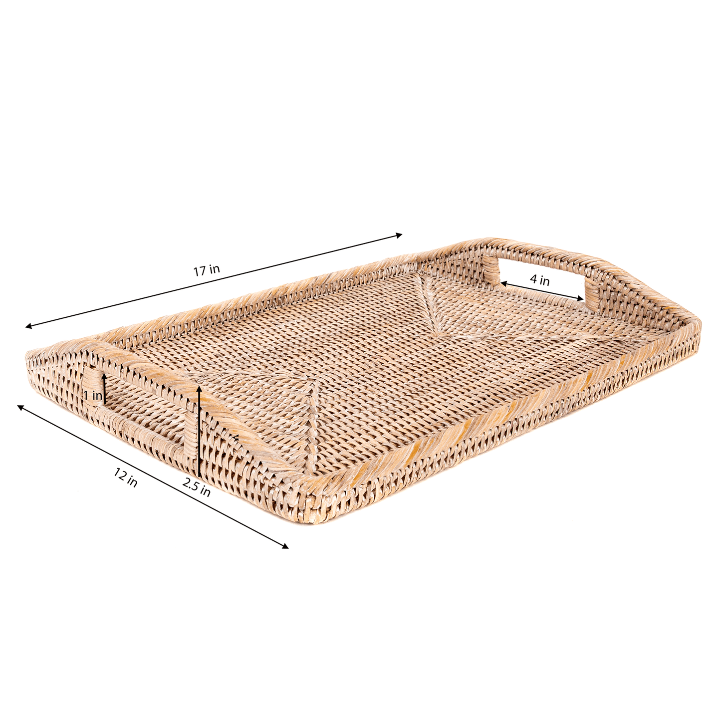 17' Rectangular Tray & Glass Insert: White Wash / 17"x12"x1"