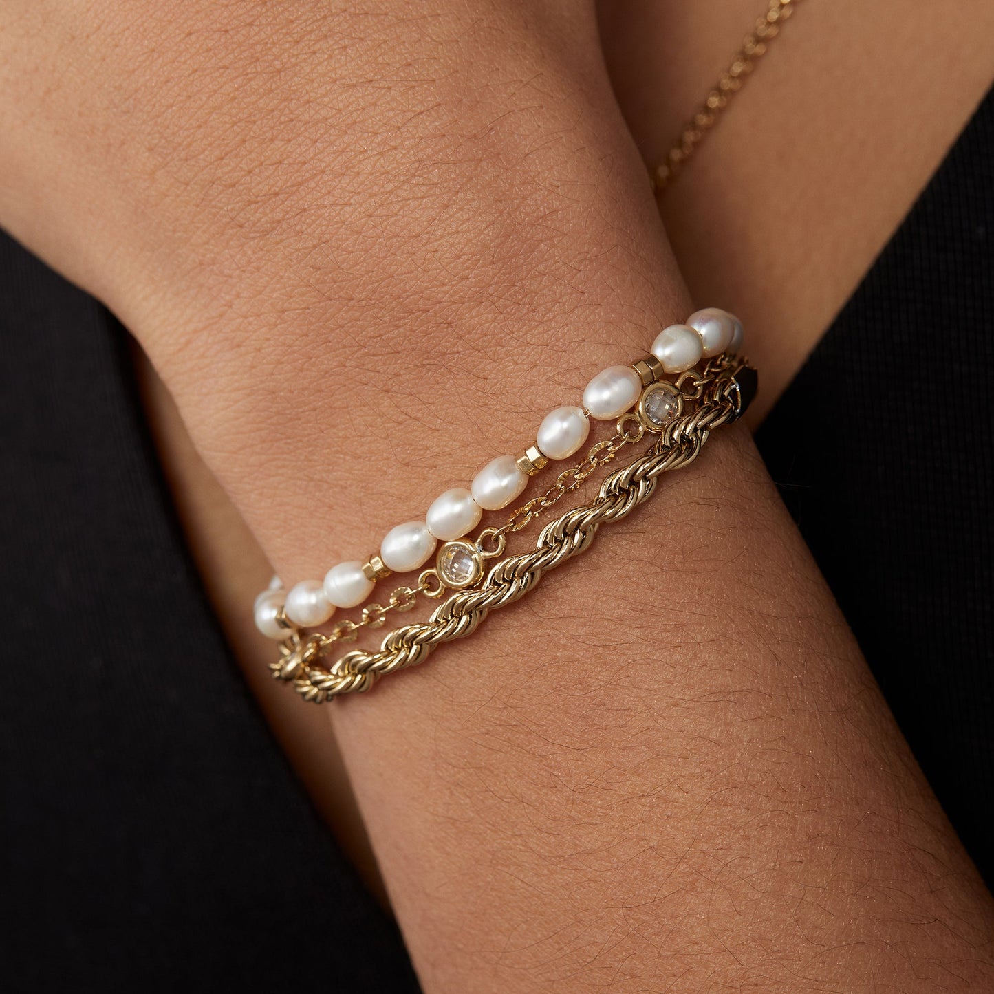 Crystal + Pearl Stranded Bracelet Set