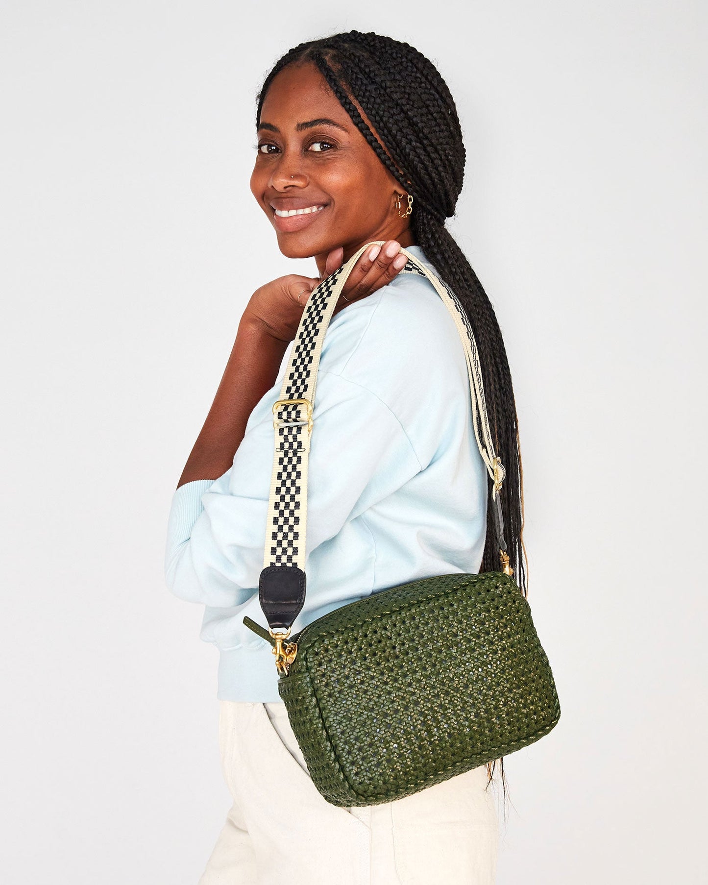 Adjustable Crossbody Strap - Checkered - Black/Cream