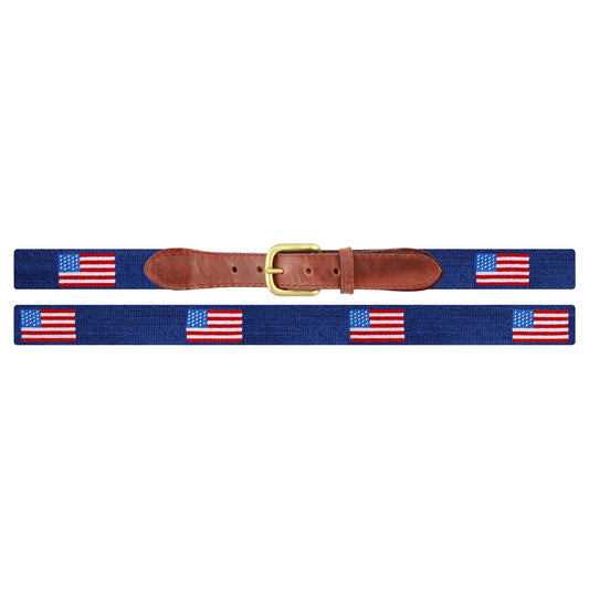Belt - American Flag in Classic Navy - Hand-Stitched Needlepoint