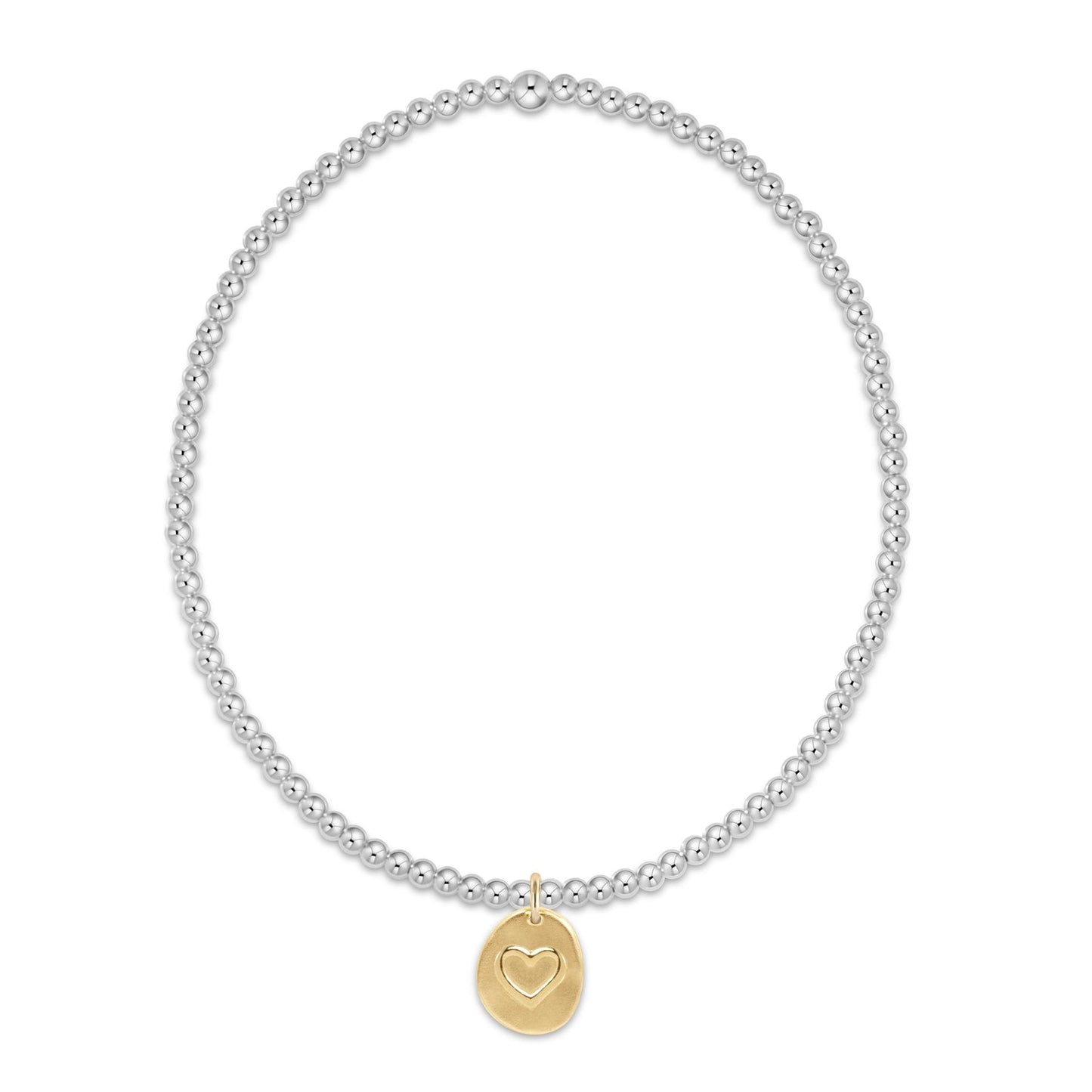 Classic Sterling Mixed Metal 2mm Bead Bracelet - Inspire Love Small Gold Charm