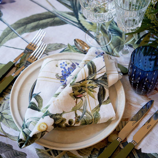 Linen Napkin - Blue Flower Garden