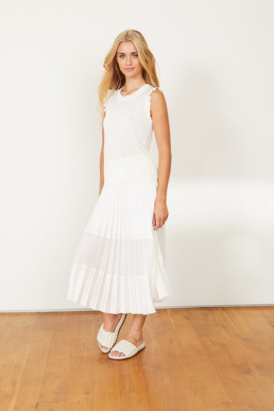 Mia Pleated Ivory Mesh Panel Skirt - Ivory