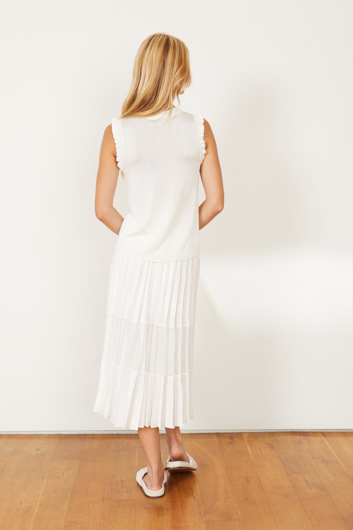 Mia Pleated Ivory Mesh Panel Skirt - Ivory