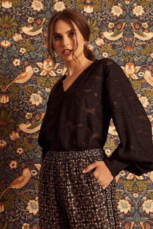 Miki Black Burnout Top