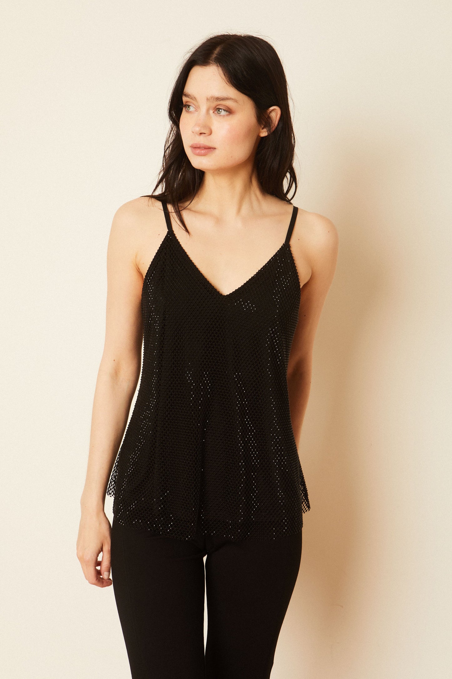 Allegra Black Beaded Mesh Top
