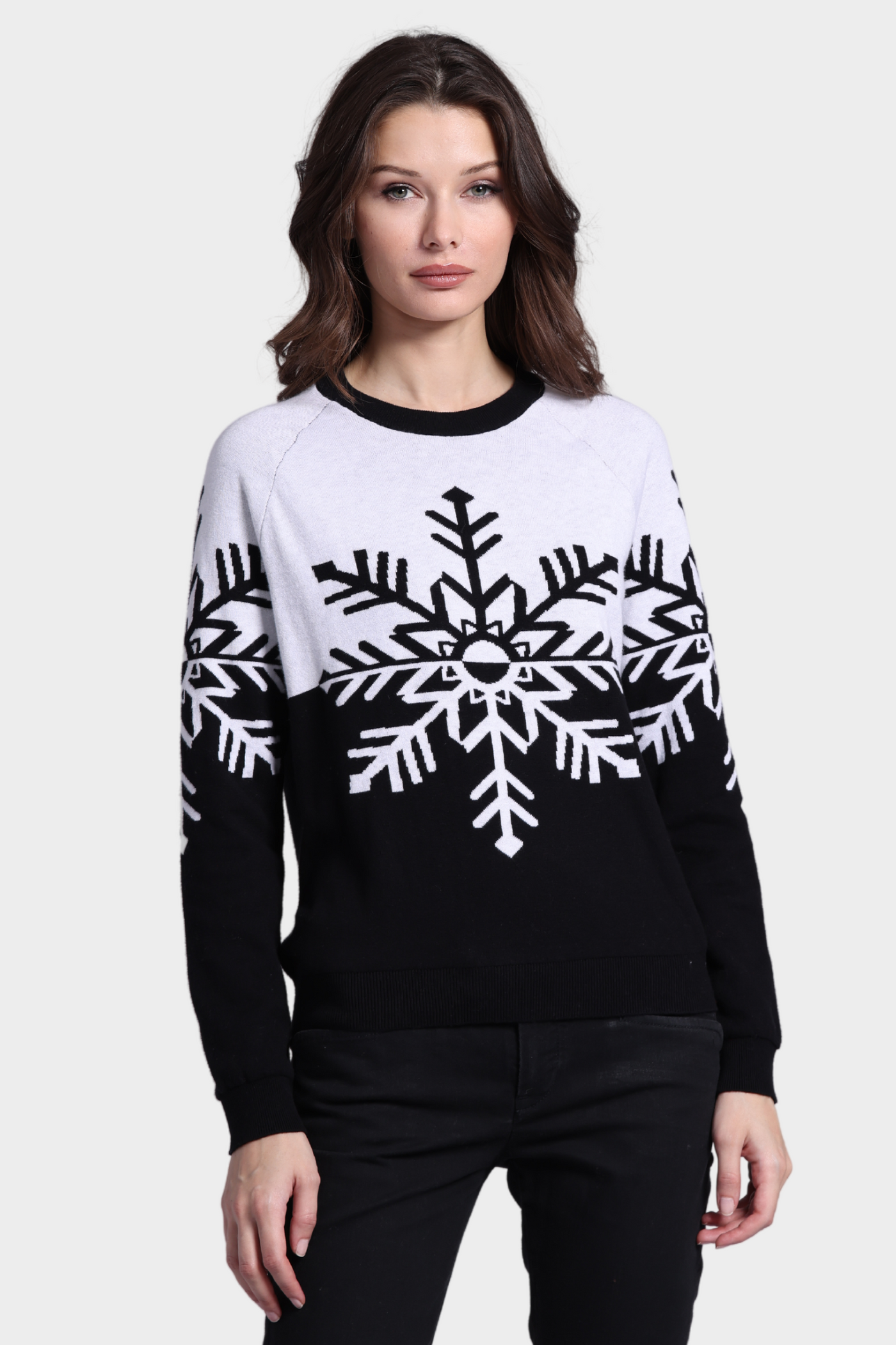 Cotton Cashmere Snowflake Sweater Black/White Resersible