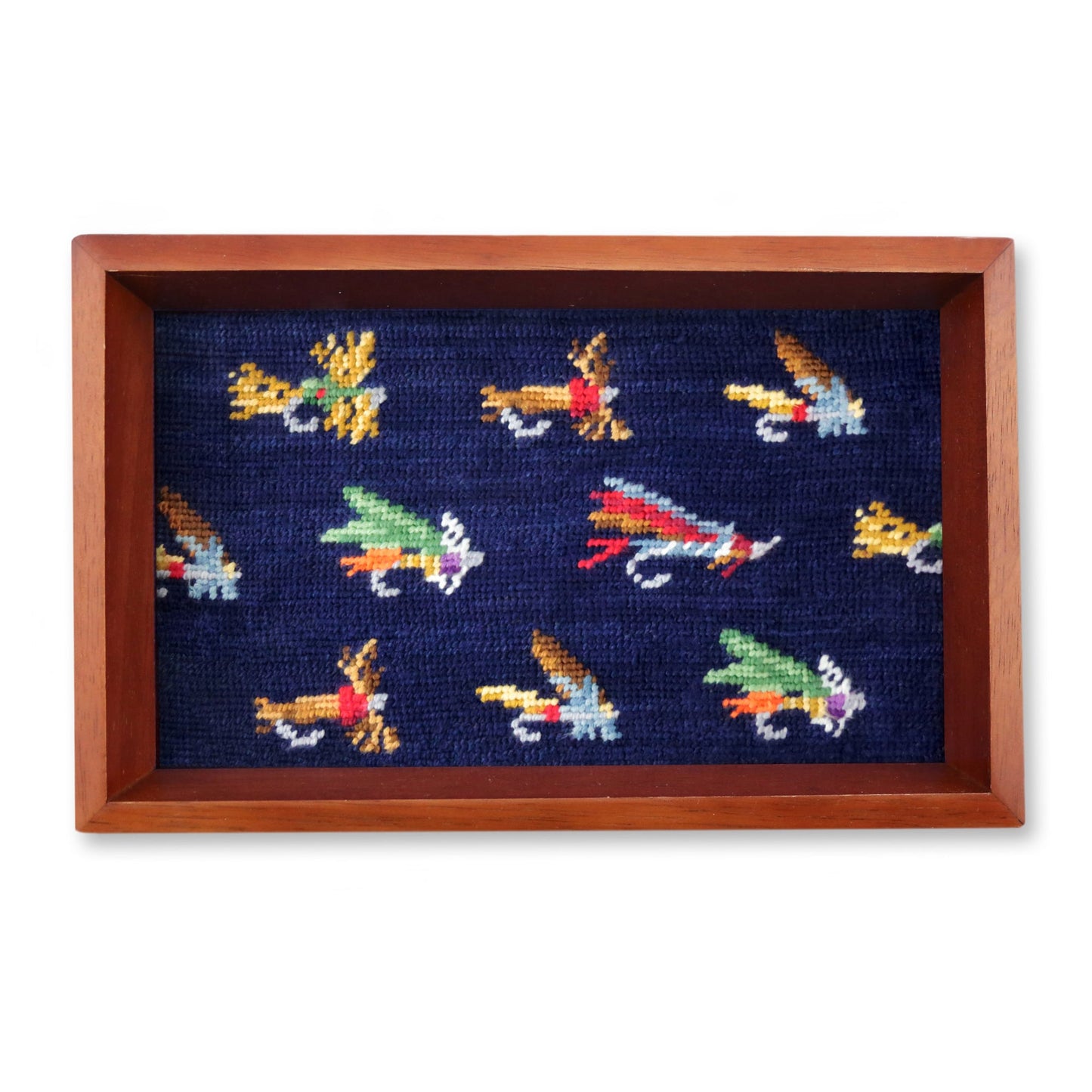 Valey Tray - Fishing Flies Pattern in Dark Navy/Chestnut Wood