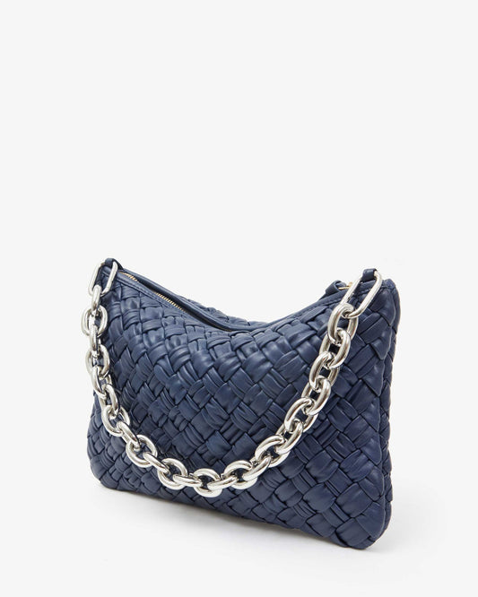 Flat Clutch with Tabs - Puffy Woven - Bright Navy