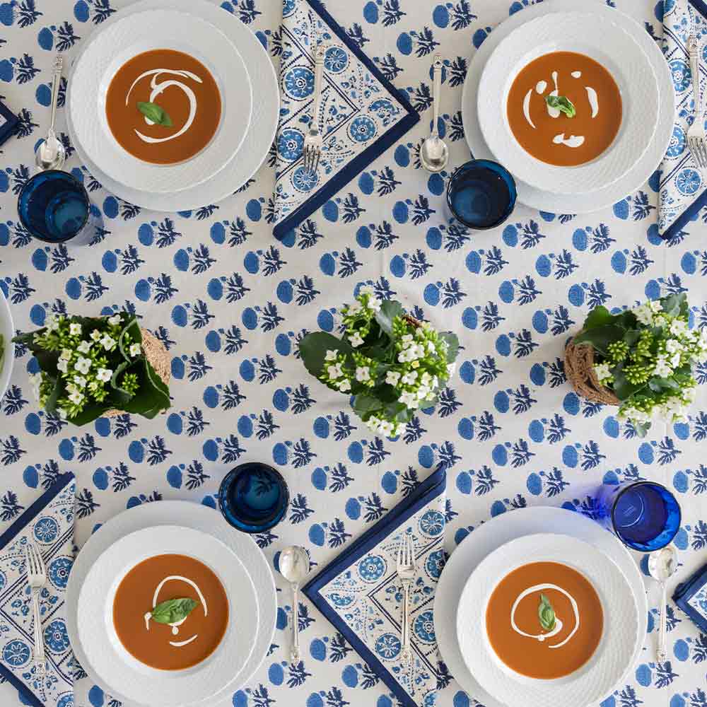 60"x140" Gaya Cobalt Tablecloth