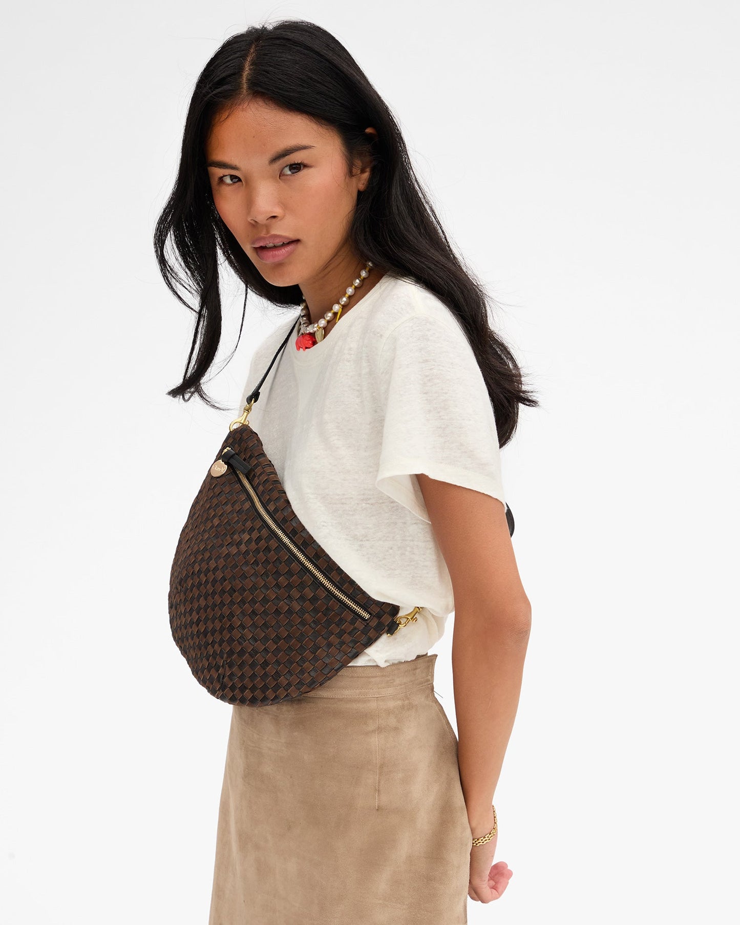 Grande Fanny - Leather & Suede Woven Checker - Black/Chocolate