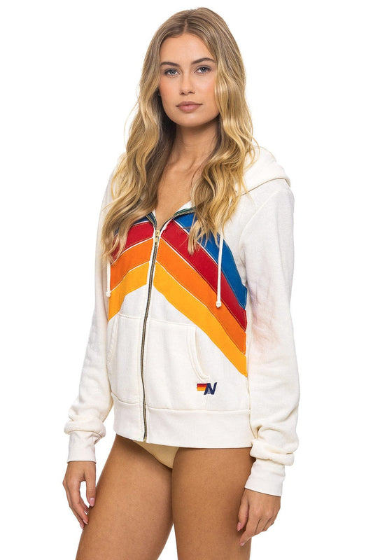 Mountain Stitch Chevron 4 Zip Hoodie - Vintage White