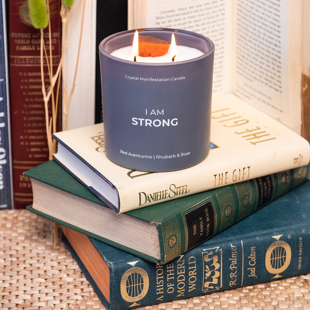 Crystal Manifestation Candle I am Strong