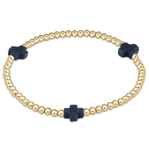 Signature Cross Gold Pattern 3mm Bead Bracelet - Navy