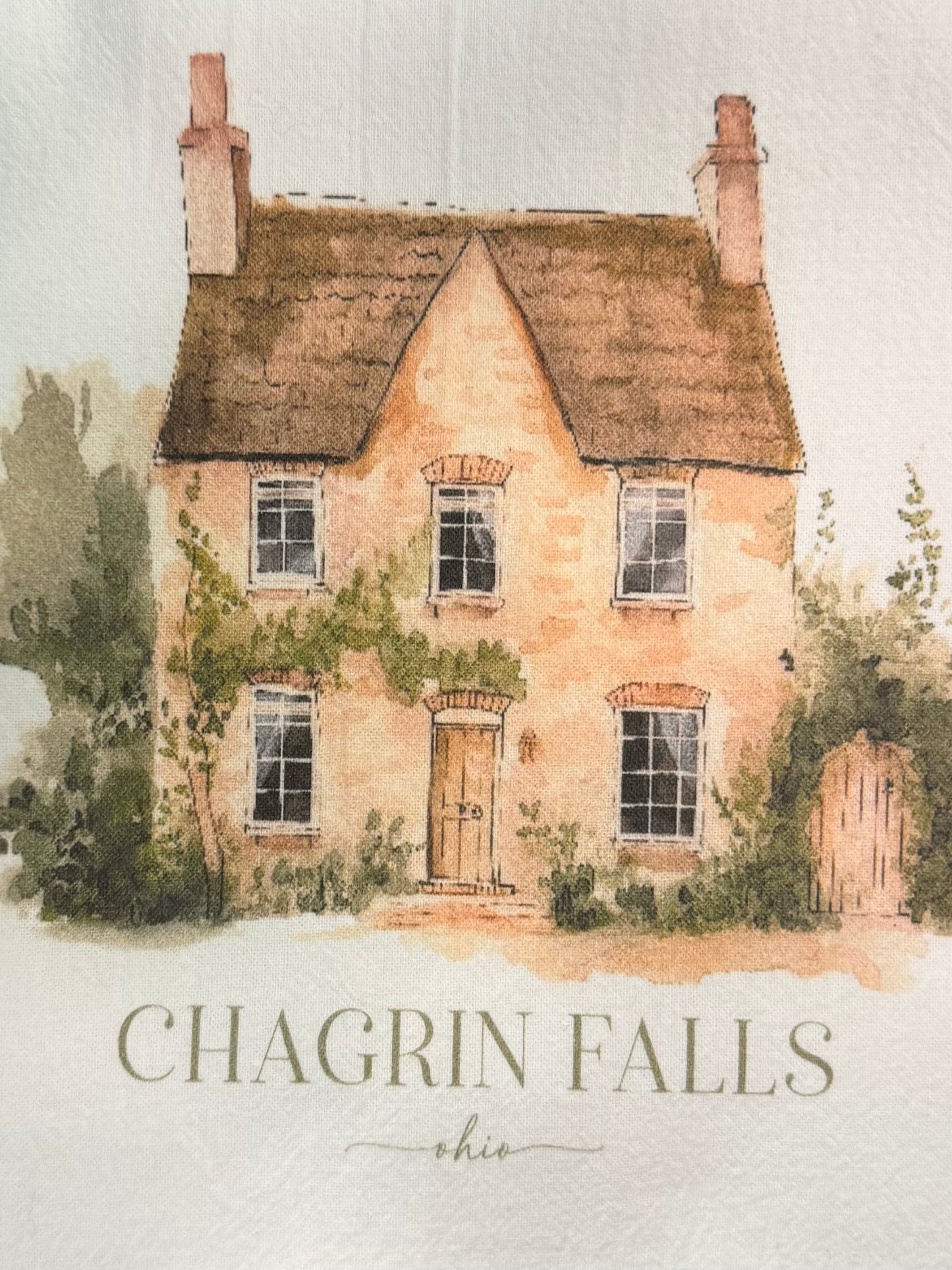 Chagrin Falls - Wisteria Cottage Tea Towel: White