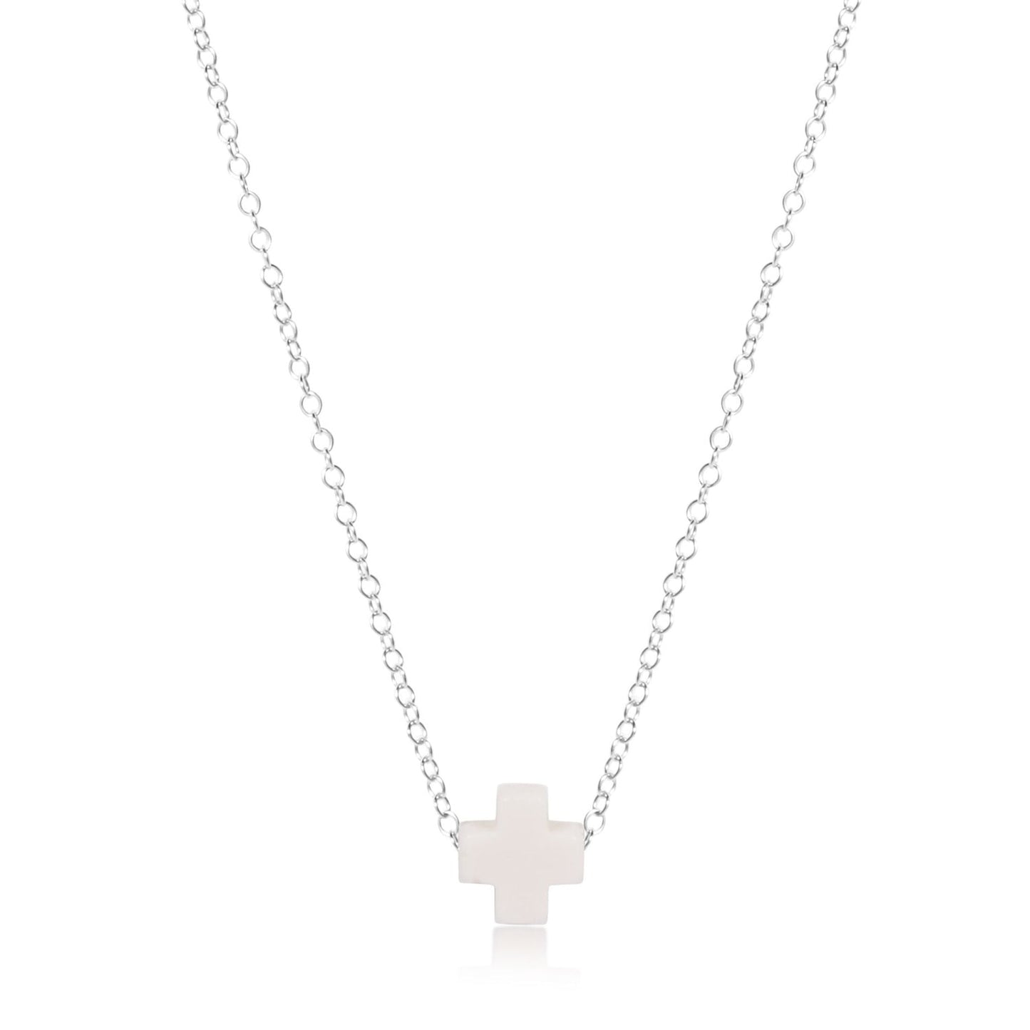 16" Necklace Sterling - Signature Cross Off-White