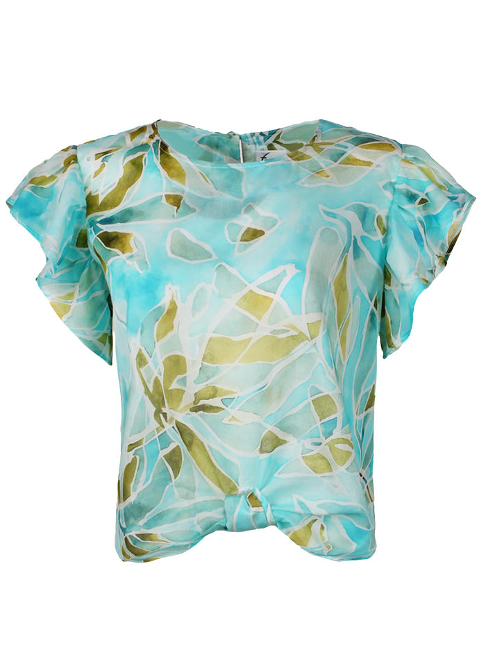 Tie-Front Short Sleeve Popover Blouse - Seaweed