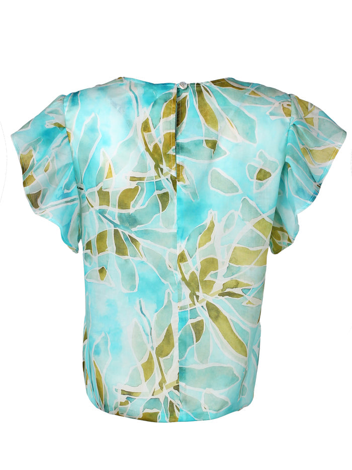 Tie-Front Short Sleeve Popover Blouse - Seaweed