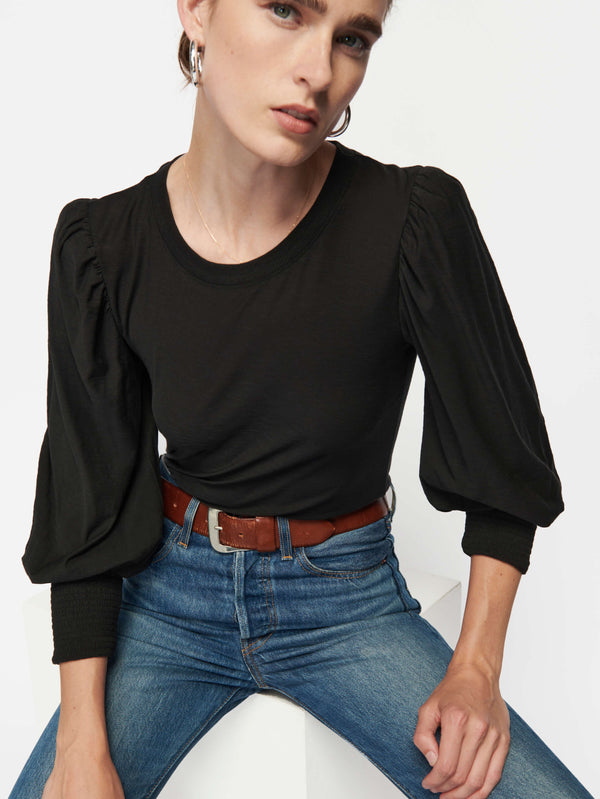 Loren Smocked Peasant Tee - Jet Black