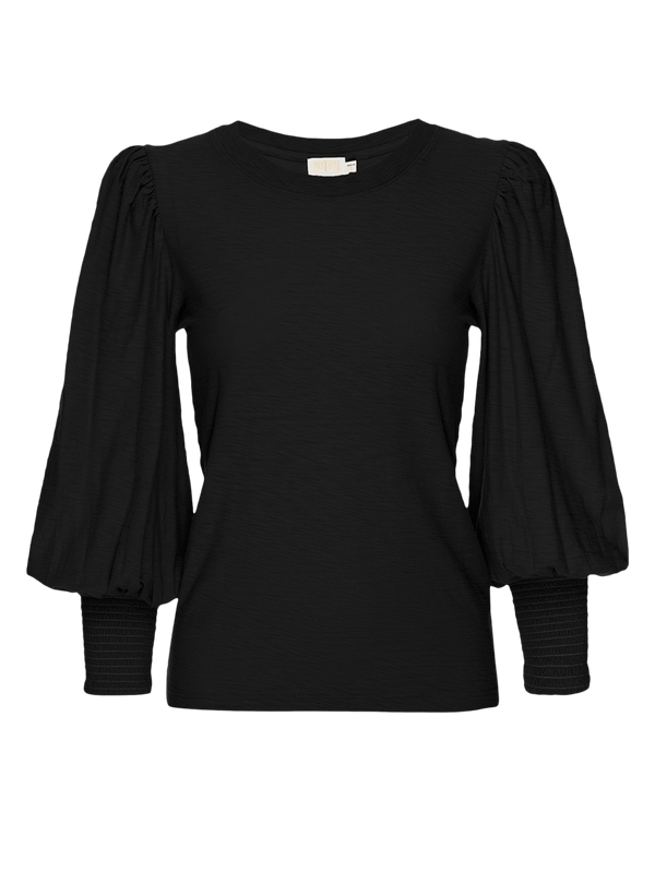 Loren Smocked Peasant Tee - Jet Black