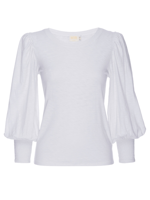 Loren Smocked Peasant Tee - White