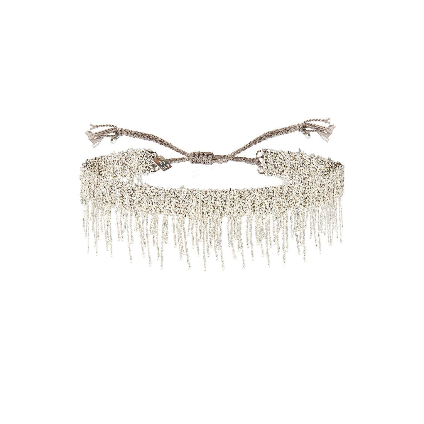 Woven Bracelet with Fringe - Silver