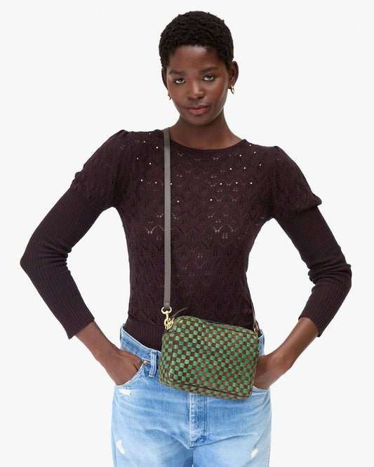 Midi Sac - Leather & Suede Woven Checker - Deep Pine/Chocolate