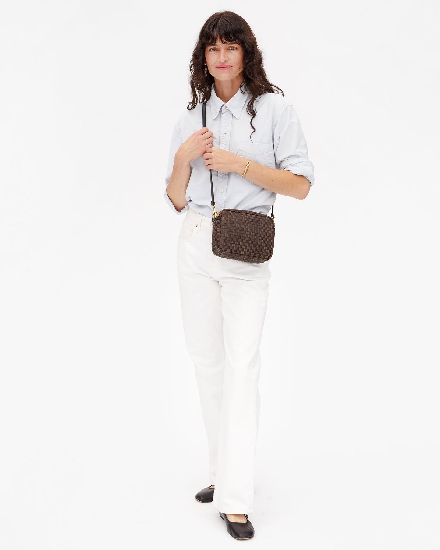 Midi Sac - Clay - Leather & Suede Woven Checker - Black/Chocolate