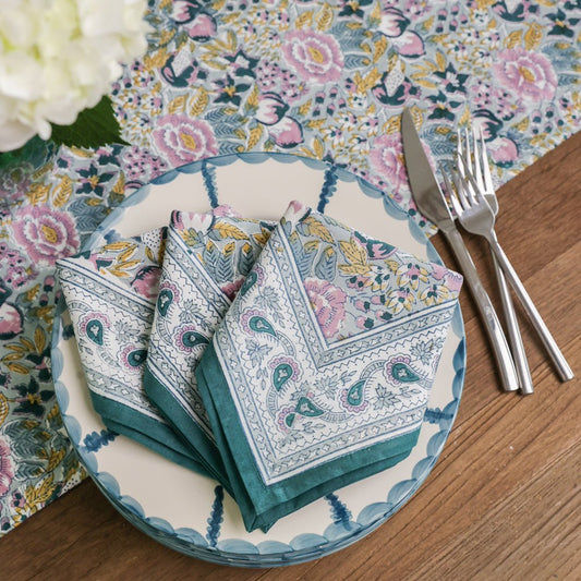 Set of 4 Pomegranate Garden Teal & Lilac Napkins