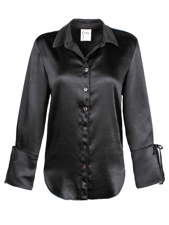 Rachel Top in Black Hammered Satin