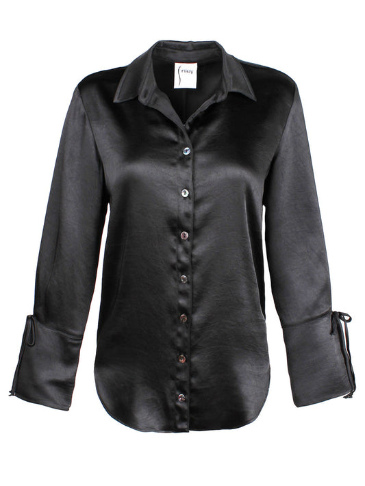 Rachel Top in Black Hammered Satin
