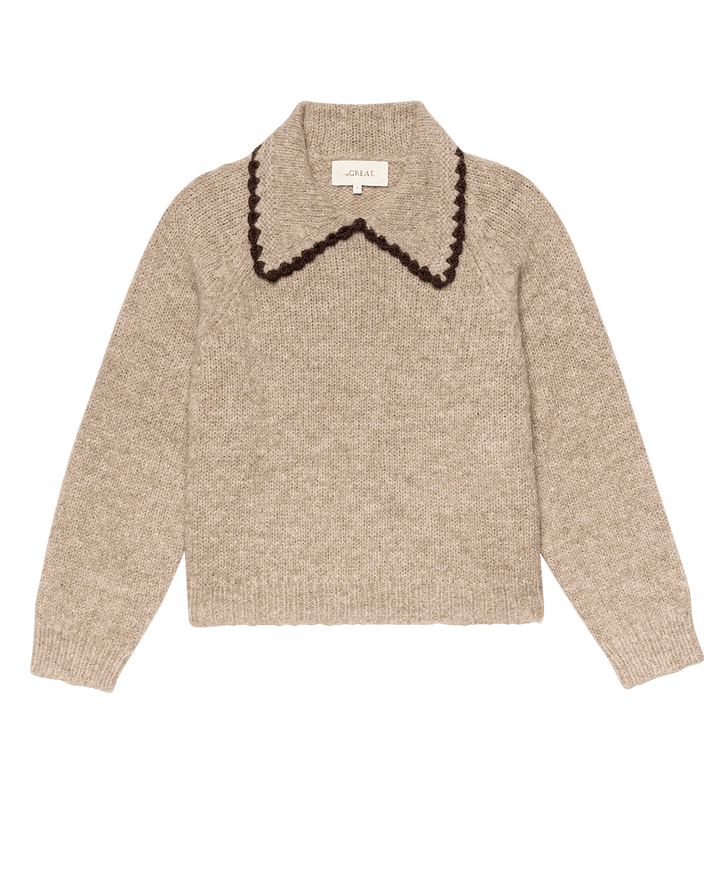 The Crochet Collar Pullover - Oat with Brown
