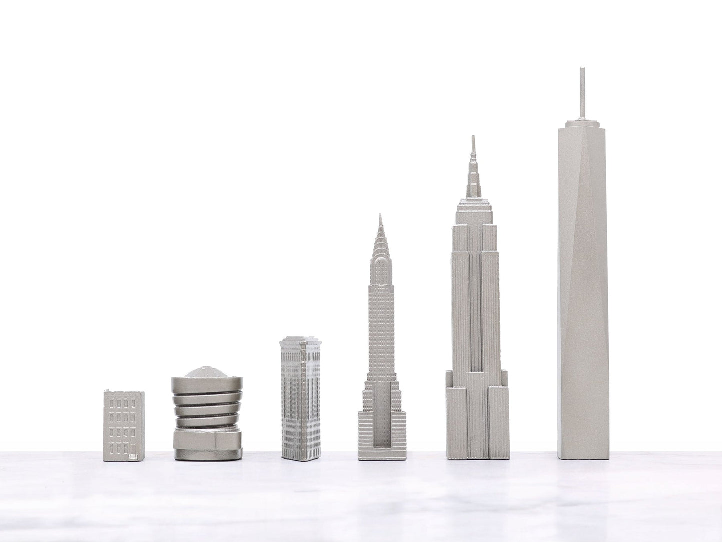 Stainless Steel Chess Set New York Edition on Marble Hatch Board