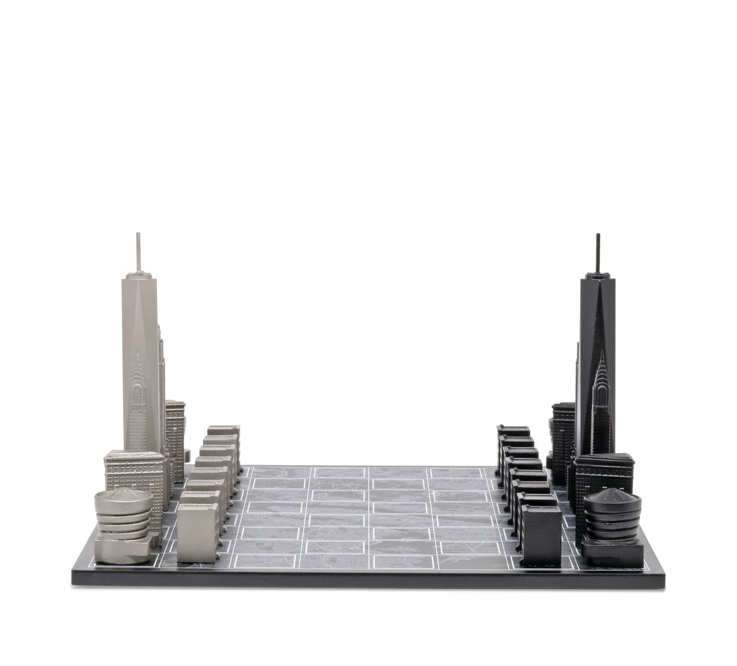 Stainless Steel Chess Set New York Edition on City Map Board