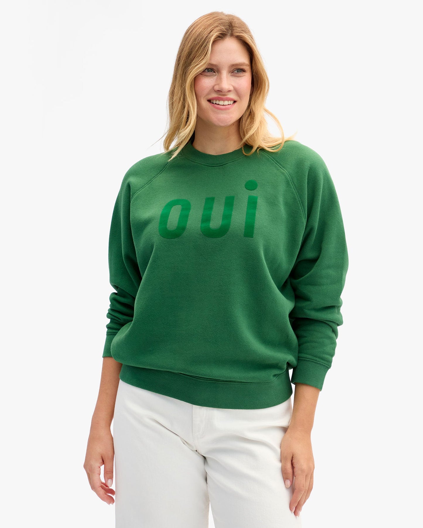 Oversized Sweatshirt - Flocked Qui - Evergreen