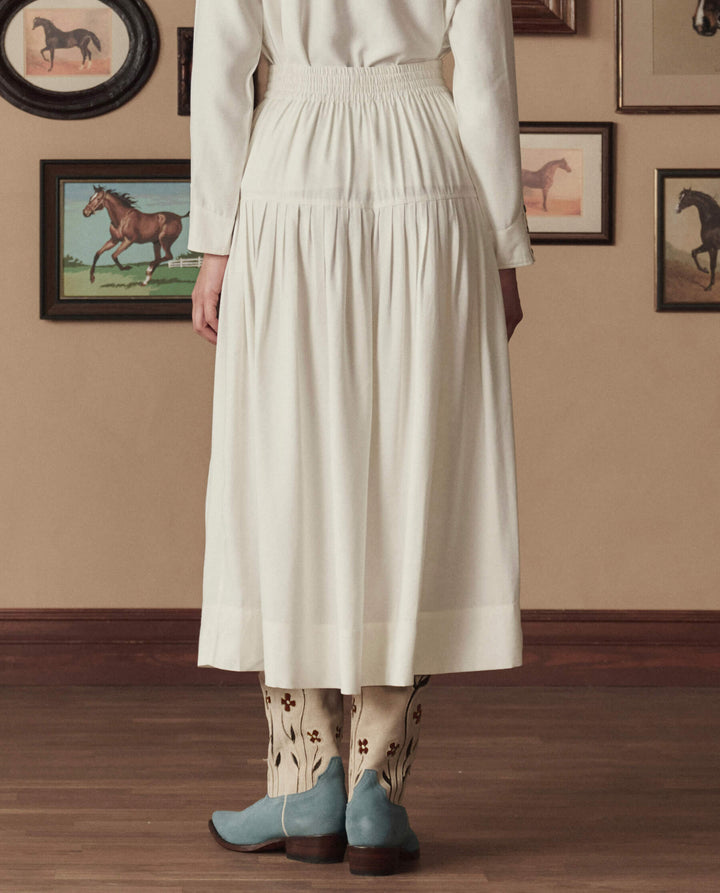 The Western Embroidered Highland Skirt - Cream With Chambray Mix Multi Embroidery