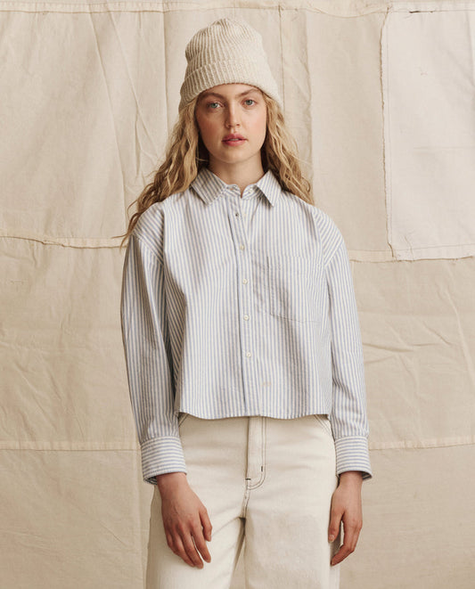 The Cropped Oxford Shirt - Soft Blue Stripe