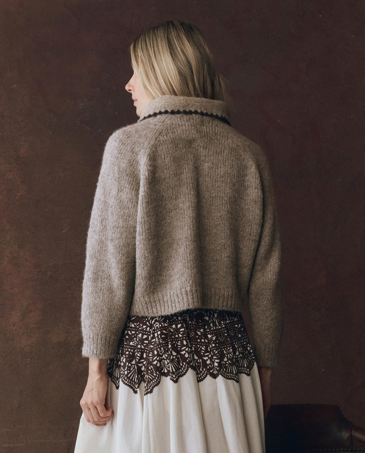 The Crochet Collar Pullover - Oat with Brown