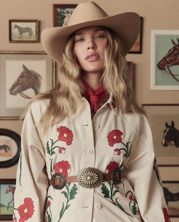 The Tooled Leather Concho Belt - Cognac with Brass