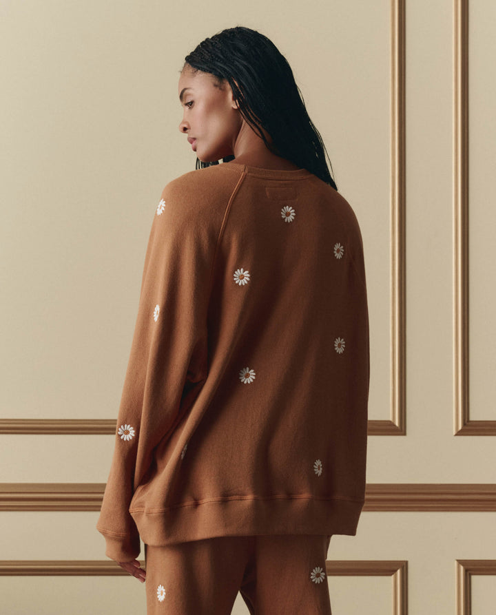 The Slouch Sweatshirt w/Floating Daisy Embroidery - Suntan