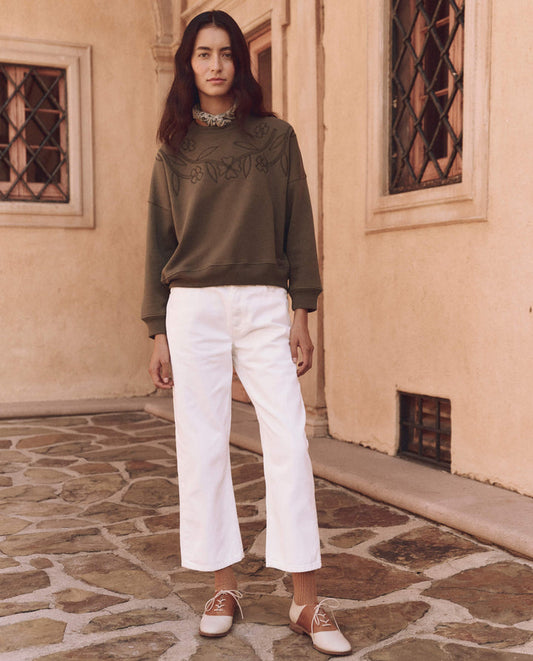 The Floral Applique Teammate Sweatshirt - Army