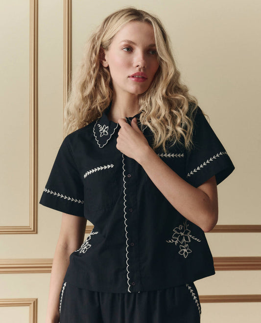 The Bowling Shirt with Hanky Embroidery - Black