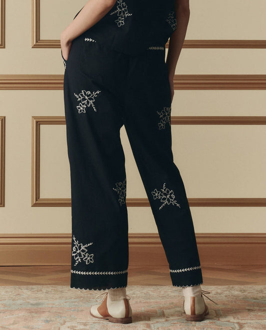 The Weekend Pant with Hanky Embroidery - Black