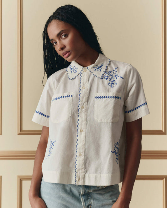 The Bowling Shirt with Hanky Embroidery - Cream