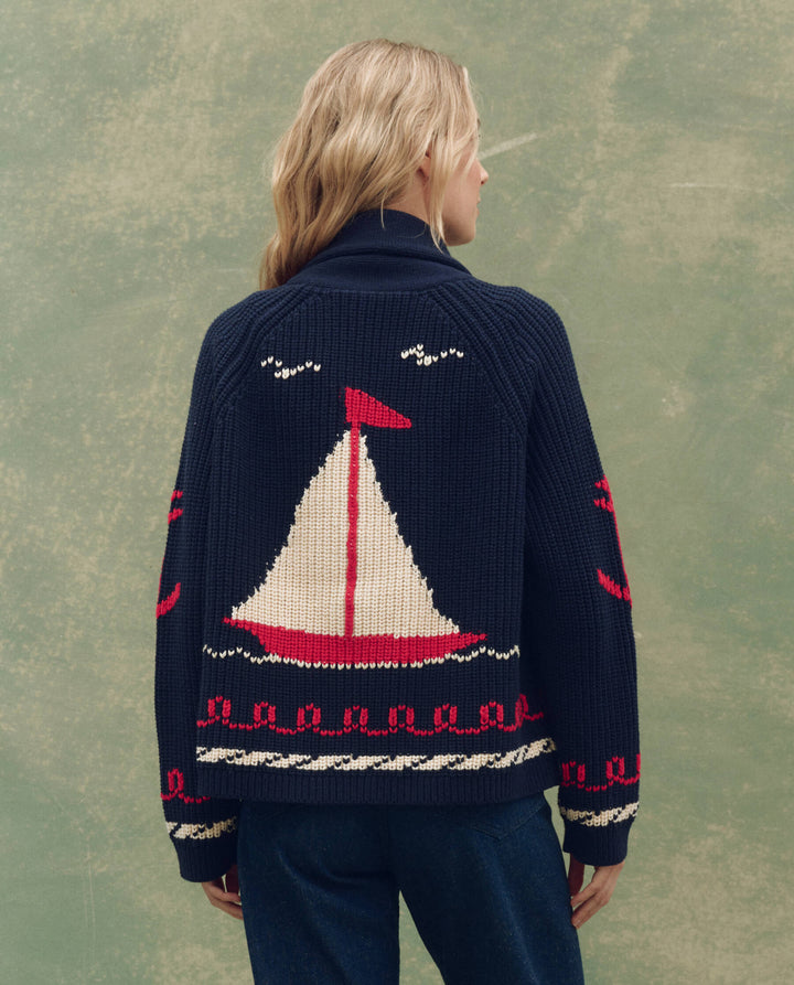 The Sailboat Lodge Cardigan - Dark Navy