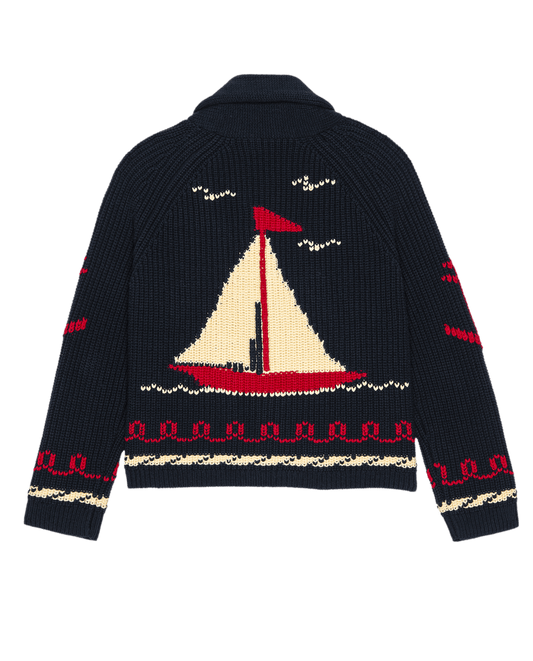 The Sailboat Lodge Cardigan - Dark Navy