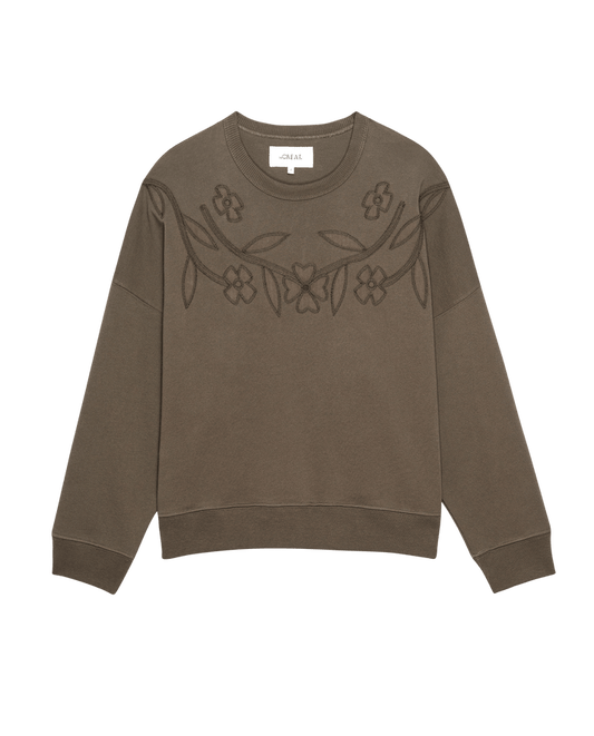 The Floral Applique Teammate Sweatshirt - Army