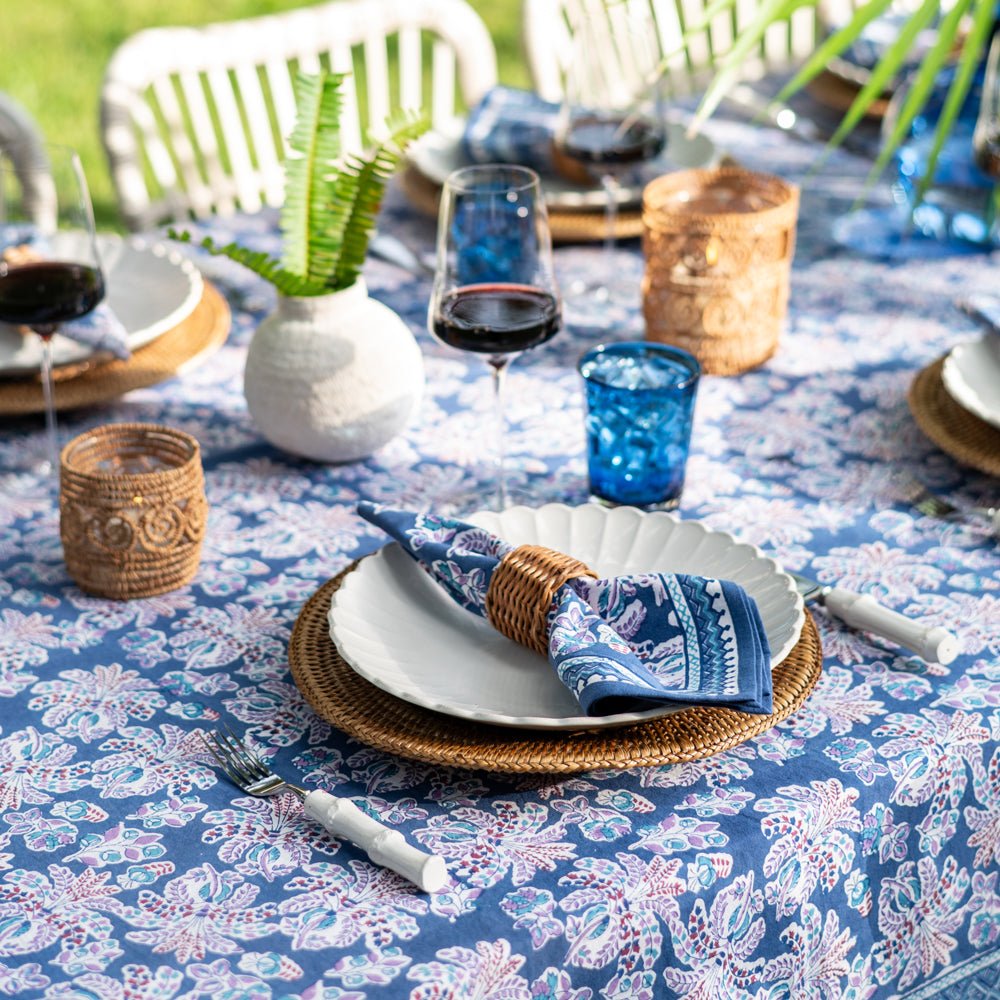 Set of 4 Grecian Palm Blue & Orchid Napkins