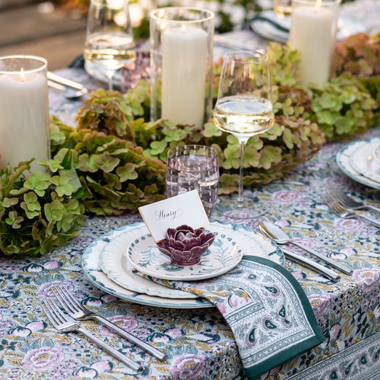 60"x120" Pomegranate Garden Teal & Lilac Tablecloth